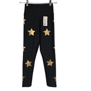 ActiveFit Black Gold Stars Compression Athletic Leggings Small NWT